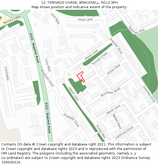 12, TORNADO CHASE, BRACKNELL, RG12 9PH: Location map and indicative extent of plot