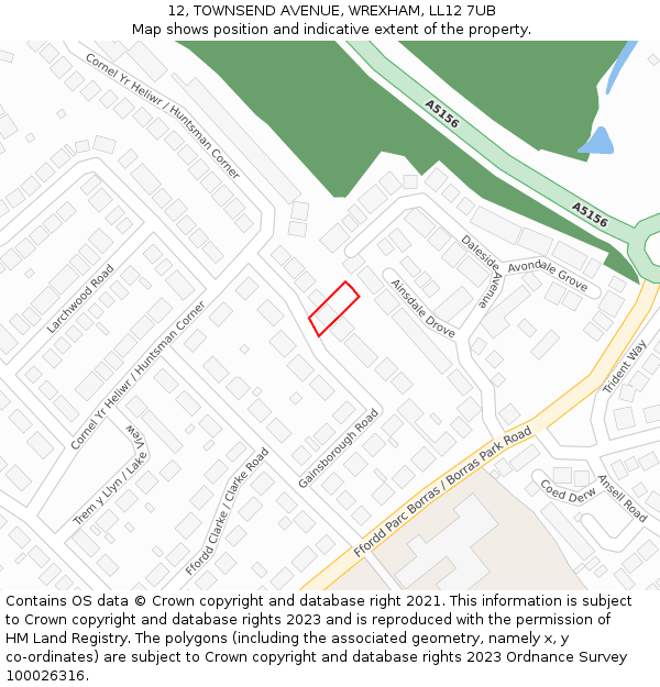 12, TOWNSEND AVENUE, WREXHAM, LL12 7UB: Location map and indicative extent of plot