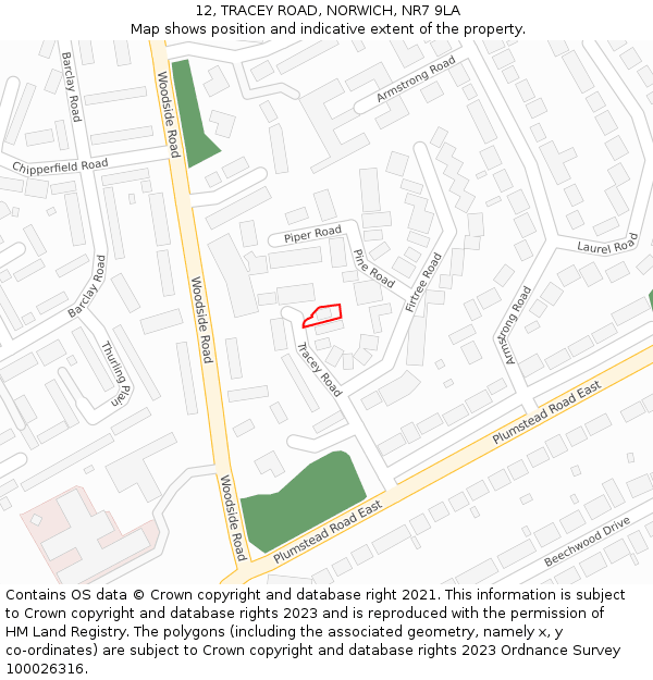 12, TRACEY ROAD, NORWICH, NR7 9LA: Location map and indicative extent of plot