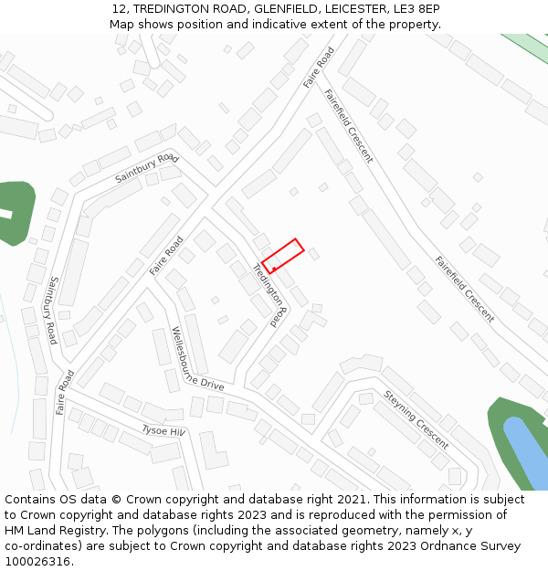 12, TREDINGTON ROAD, GLENFIELD, LEICESTER, LE3 8EP: Location map and indicative extent of plot