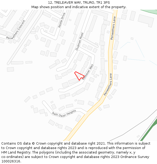 12, TRELEAVER WAY, TRURO, TR1 3PS: Location map and indicative extent of plot