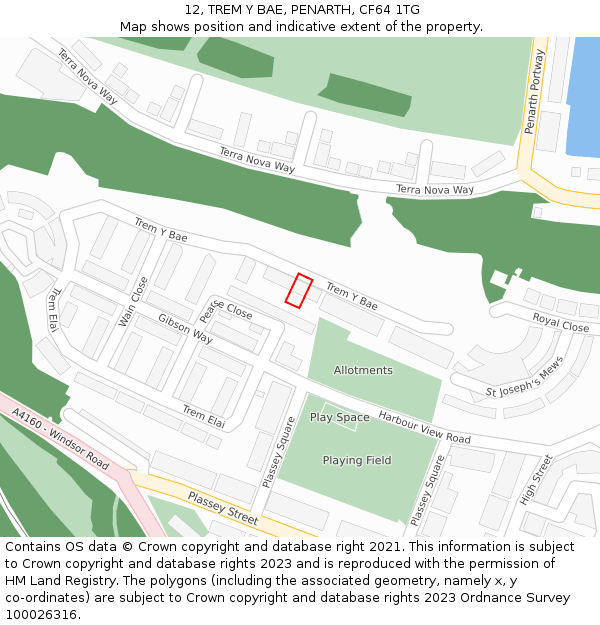 12, TREM Y BAE, PENARTH, CF64 1TG: Location map and indicative extent of plot