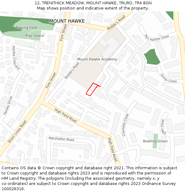 12, TRENITHICK MEADOW, MOUNT HAWKE, TRURO, TR4 8GN: Location map and indicative extent of plot