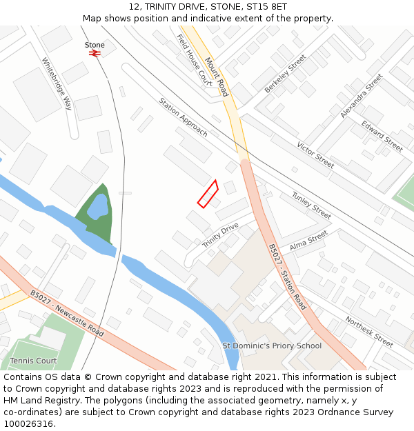 12, TRINITY DRIVE, STONE, ST15 8ET: Location map and indicative extent of plot