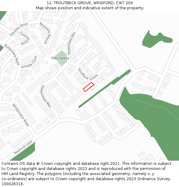 12, TROUTBECK GROVE, WINSFORD, CW7 2SX: Location map and indicative extent of plot