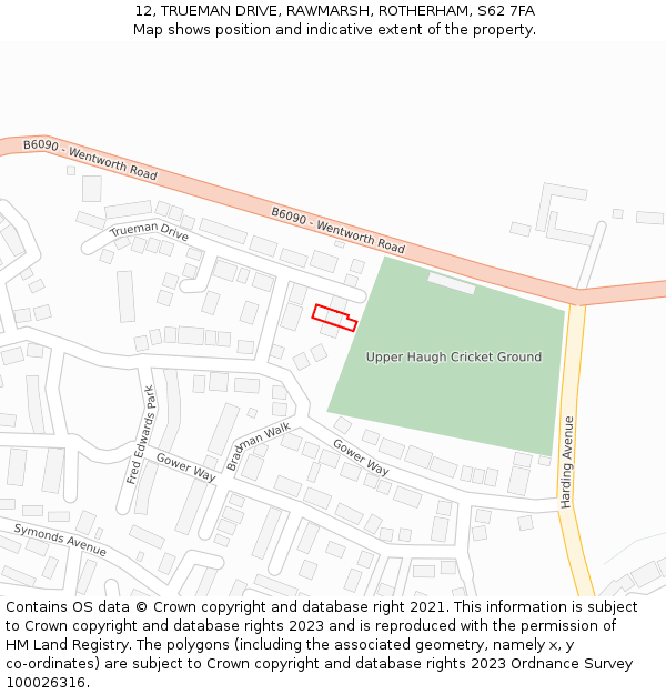 12, TRUEMAN DRIVE, RAWMARSH, ROTHERHAM, S62 7FA: Location map and indicative extent of plot