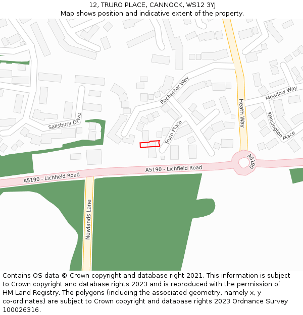 12, TRURO PLACE, CANNOCK, WS12 3YJ: Location map and indicative extent of plot