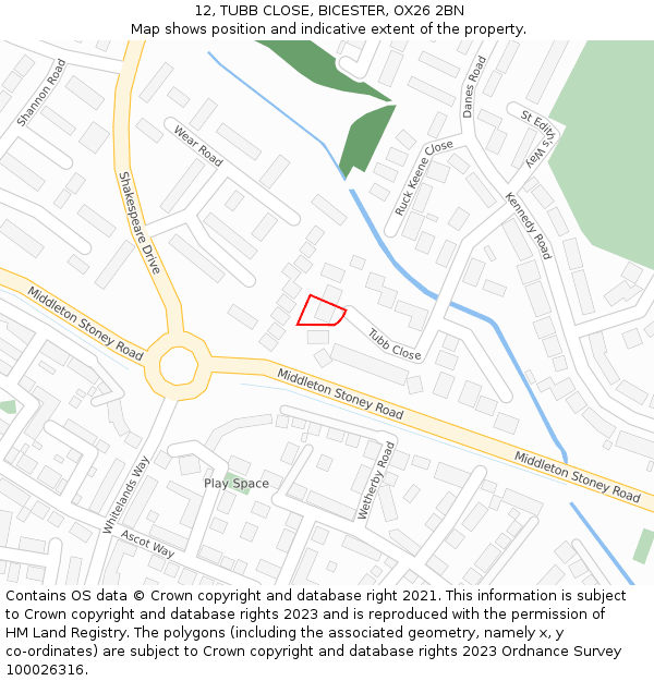 12, TUBB CLOSE, BICESTER, OX26 2BN: Location map and indicative extent of plot