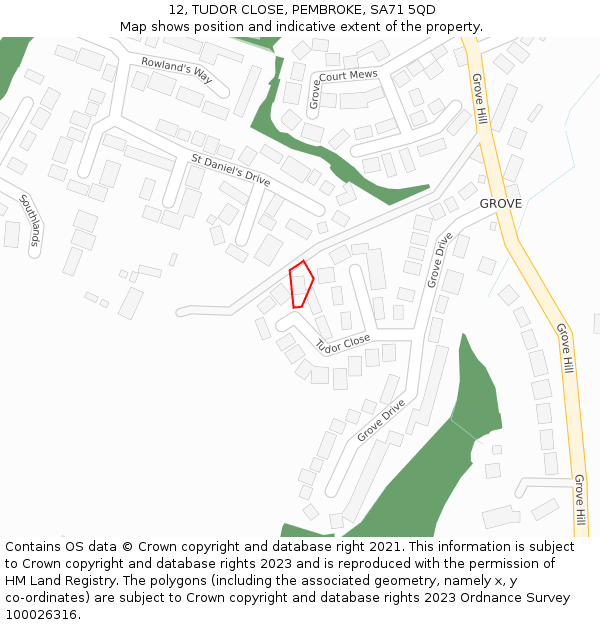 12, TUDOR CLOSE, PEMBROKE, SA71 5QD: Location map and indicative extent of plot