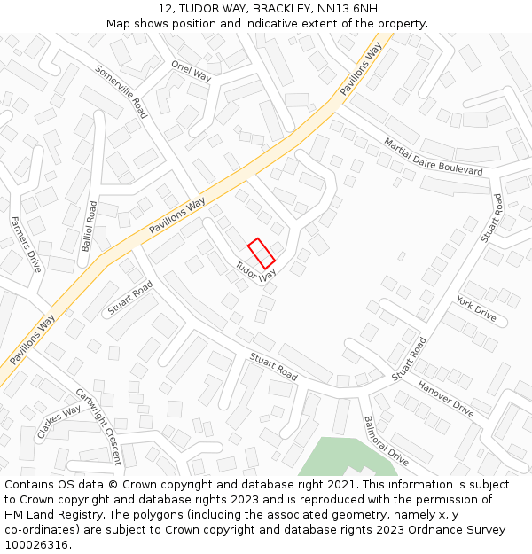 12, TUDOR WAY, BRACKLEY, NN13 6NH: Location map and indicative extent of plot