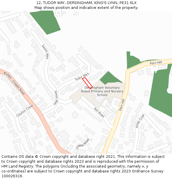 12, TUDOR WAY, DERSINGHAM, KING'S LYNN, PE31 6LX: Location map and indicative extent of plot