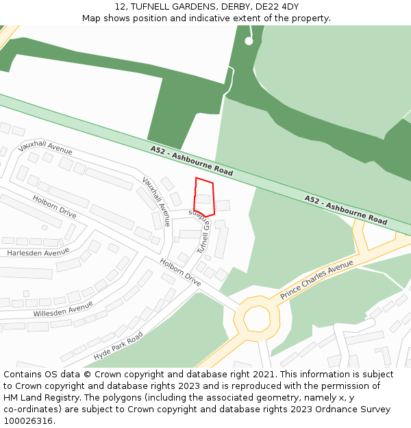 12, TUFNELL GARDENS, DERBY, DE22 4DY: Location map and indicative extent of plot