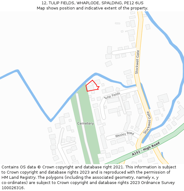12, TULIP FIELDS, WHAPLODE, SPALDING, PE12 6US: Location map and indicative extent of plot