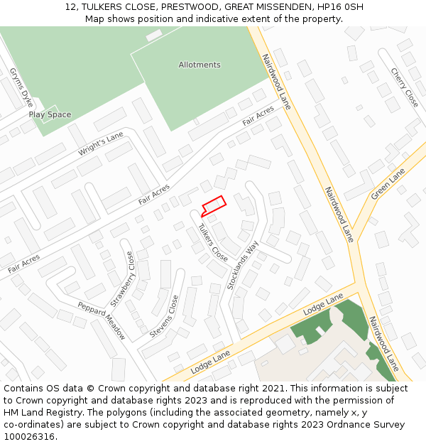 12, TULKERS CLOSE, PRESTWOOD, GREAT MISSENDEN, HP16 0SH: Location map and indicative extent of plot