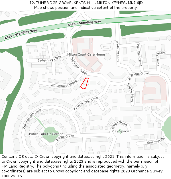 12, TUNBRIDGE GROVE, KENTS HILL, MILTON KEYNES, MK7 6JD: Location map and indicative extent of plot