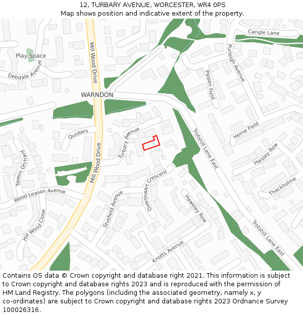 12, TURBARY AVENUE, WORCESTER, WR4 0PS: Location map and indicative extent of plot