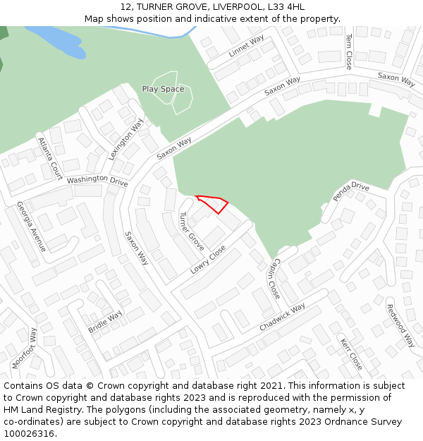 12, TURNER GROVE, LIVERPOOL, L33 4HL: Location map and indicative extent of plot