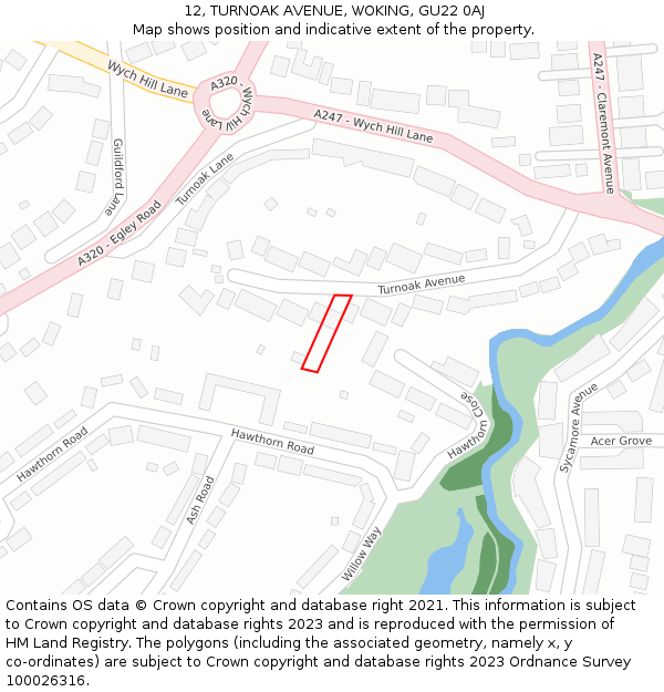 12, TURNOAK AVENUE, WOKING, GU22 0AJ: Location map and indicative extent of plot