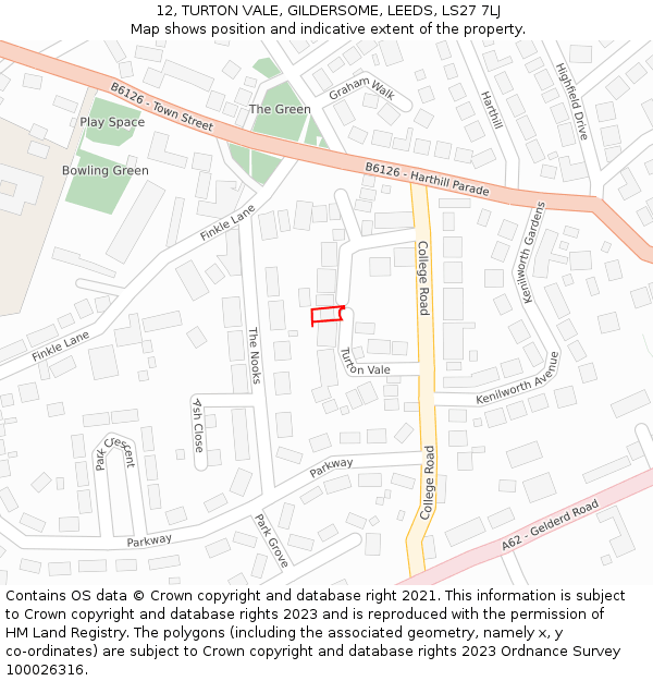 12, TURTON VALE, GILDERSOME, LEEDS, LS27 7LJ: Location map and indicative extent of plot