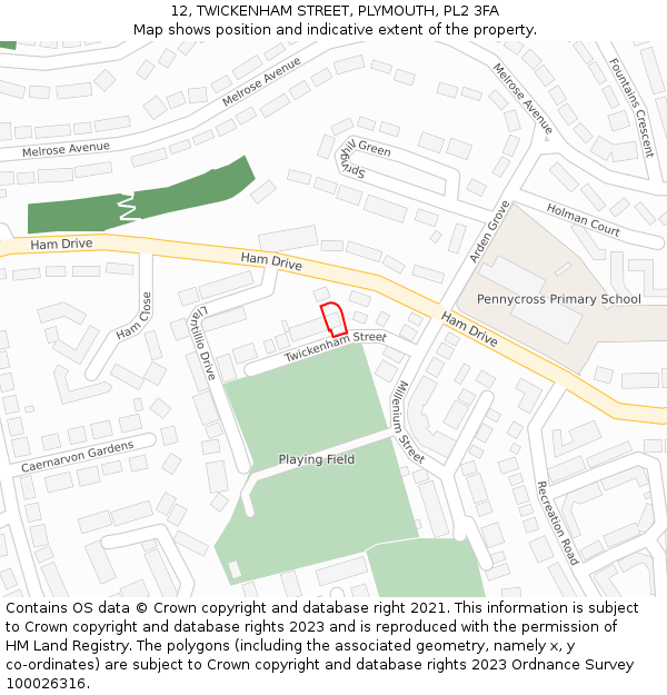 12, TWICKENHAM STREET, PLYMOUTH, PL2 3FA: Location map and indicative extent of plot