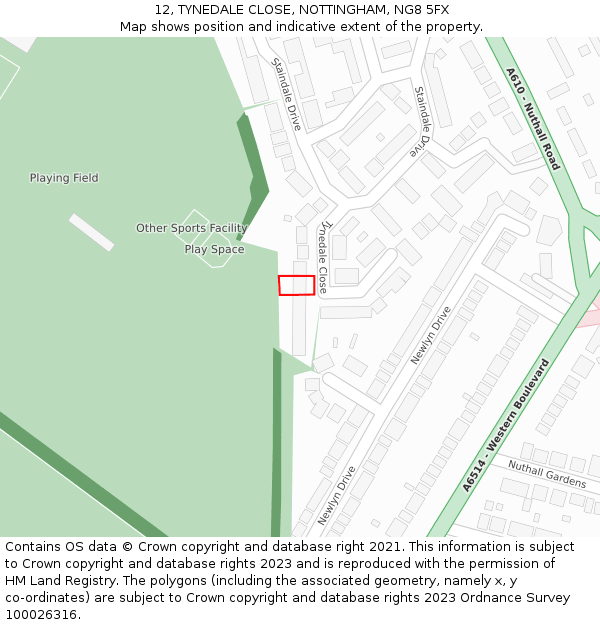 12, TYNEDALE CLOSE, NOTTINGHAM, NG8 5FX: Location map and indicative extent of plot