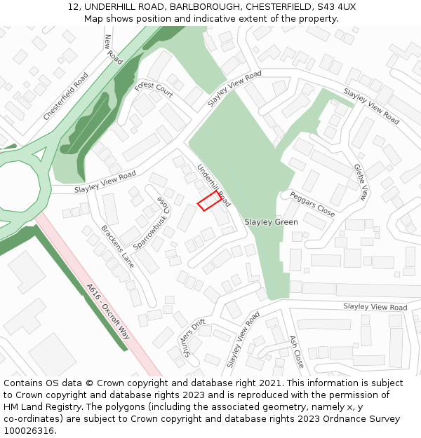 12, UNDERHILL ROAD, BARLBOROUGH, CHESTERFIELD, S43 4UX: Location map and indicative extent of plot