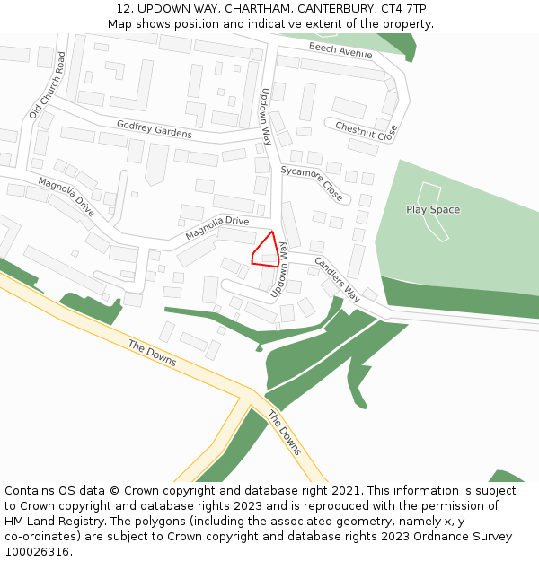 12, UPDOWN WAY, CHARTHAM, CANTERBURY, CT4 7TP: Location map and indicative extent of plot