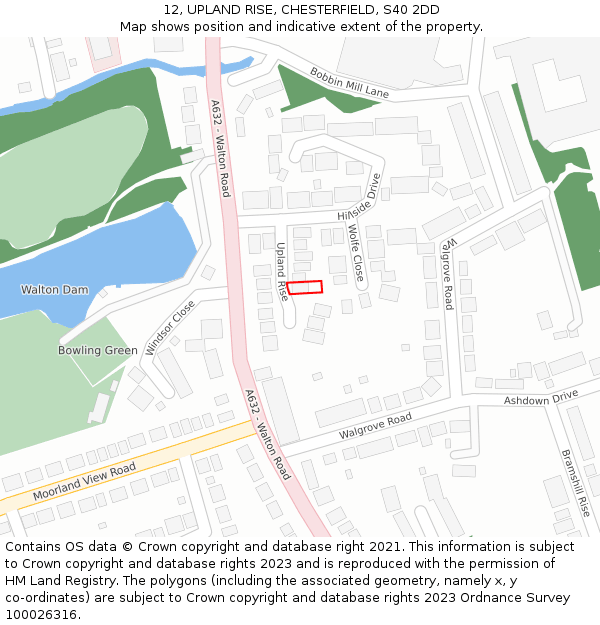 12, UPLAND RISE, CHESTERFIELD, S40 2DD: Location map and indicative extent of plot