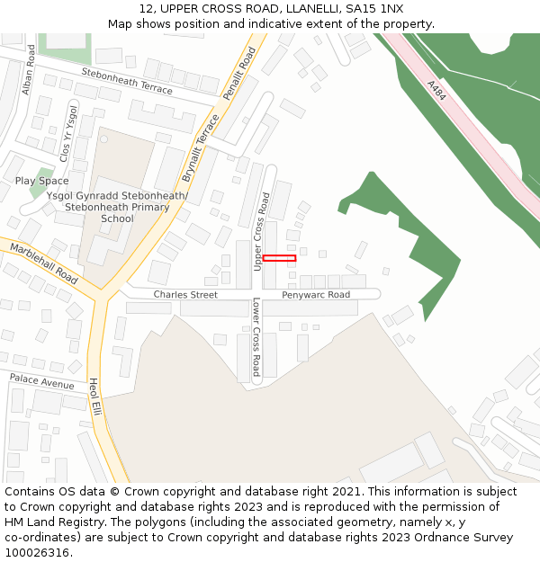 12, UPPER CROSS ROAD, LLANELLI, SA15 1NX: Location map and indicative extent of plot