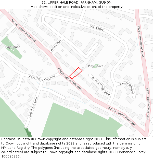 12, UPPER HALE ROAD, FARNHAM, GU9 0NJ: Location map and indicative extent of plot