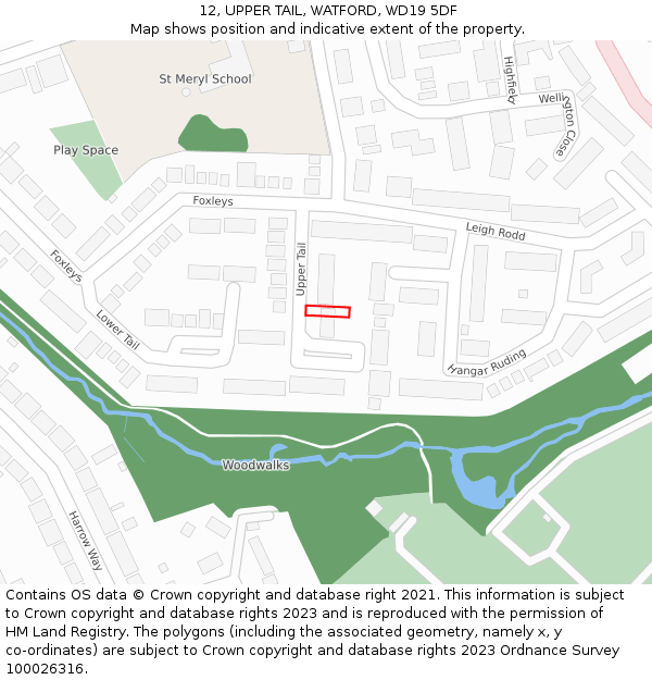 12, UPPER TAIL, WATFORD, WD19 5DF: Location map and indicative extent of plot