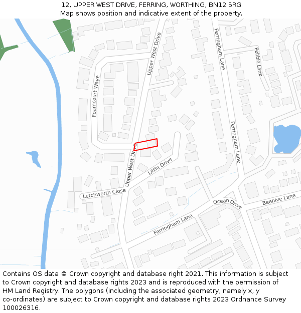 12, UPPER WEST DRIVE, FERRING, WORTHING, BN12 5RG: Location map and indicative extent of plot