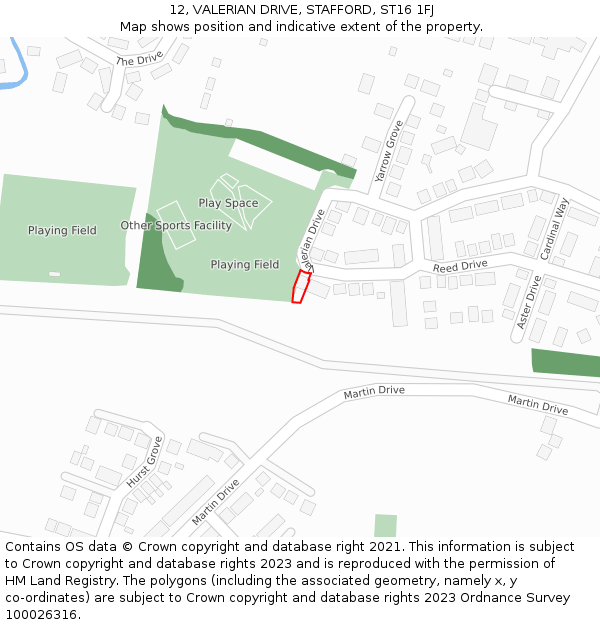 12, VALERIAN DRIVE, STAFFORD, ST16 1FJ: Location map and indicative extent of plot