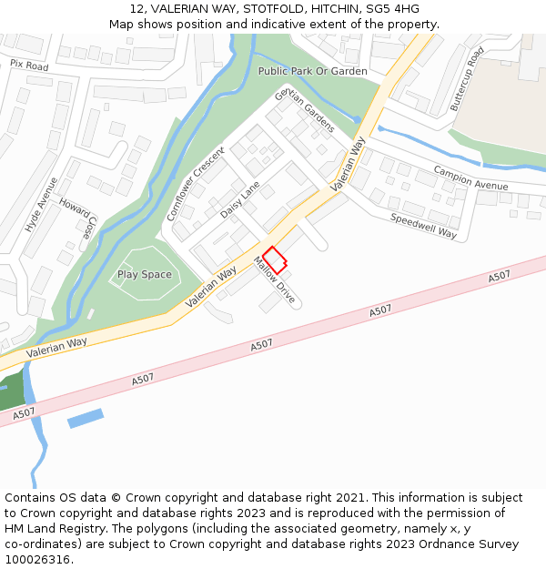 12, VALERIAN WAY, STOTFOLD, HITCHIN, SG5 4HG: Location map and indicative extent of plot