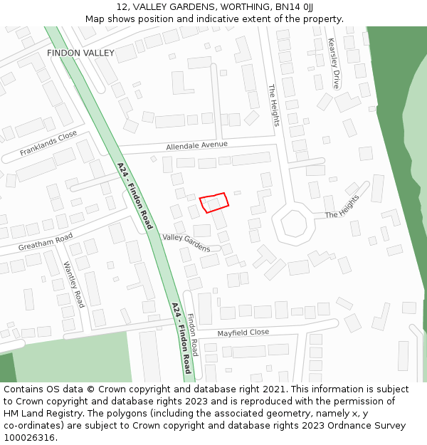 12, VALLEY GARDENS, WORTHING, BN14 0JJ: Location map and indicative extent of plot