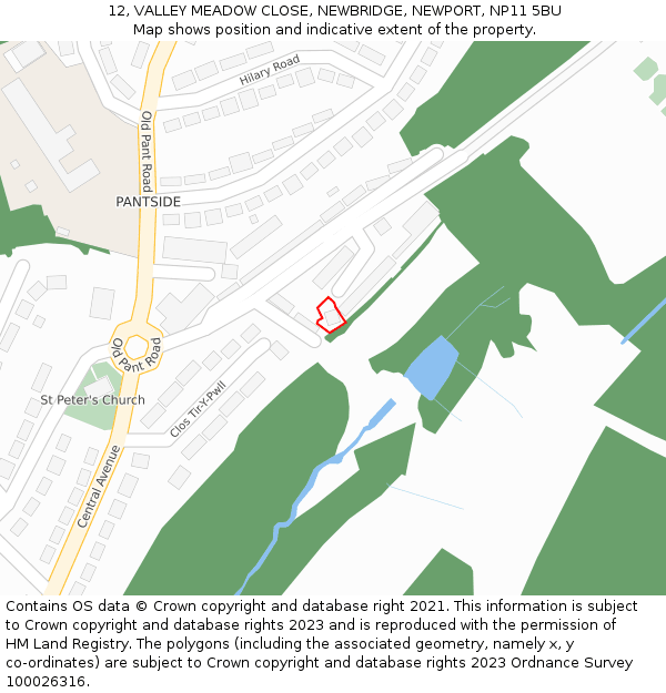 12, VALLEY MEADOW CLOSE, NEWBRIDGE, NEWPORT, NP11 5BU: Location map and indicative extent of plot