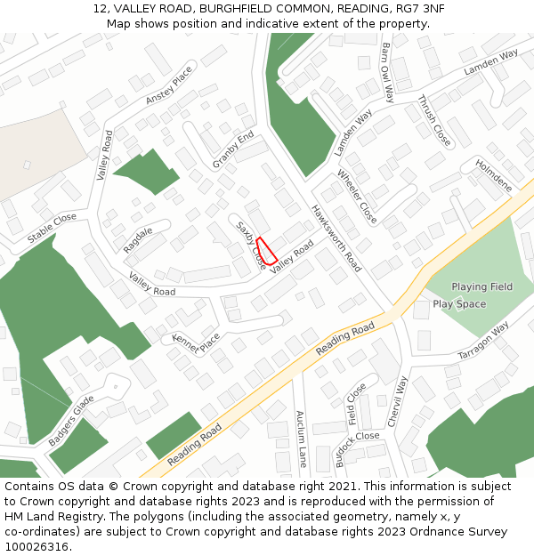 12, VALLEY ROAD, BURGHFIELD COMMON, READING, RG7 3NF: Location map and indicative extent of plot