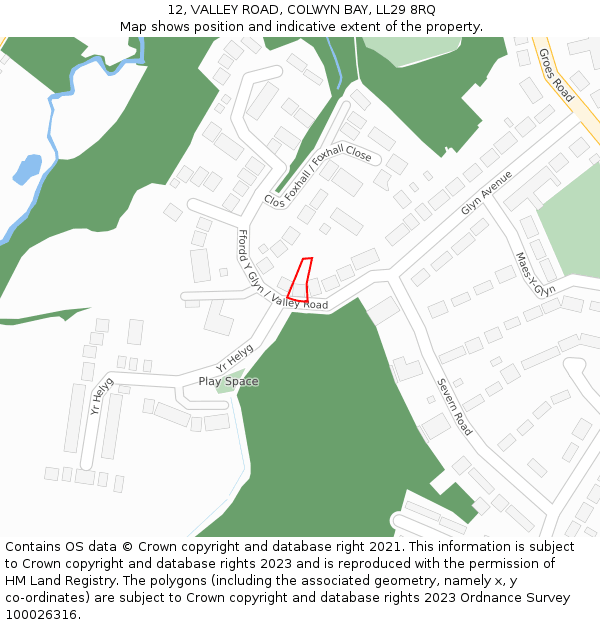 12, VALLEY ROAD, COLWYN BAY, LL29 8RQ: Location map and indicative extent of plot