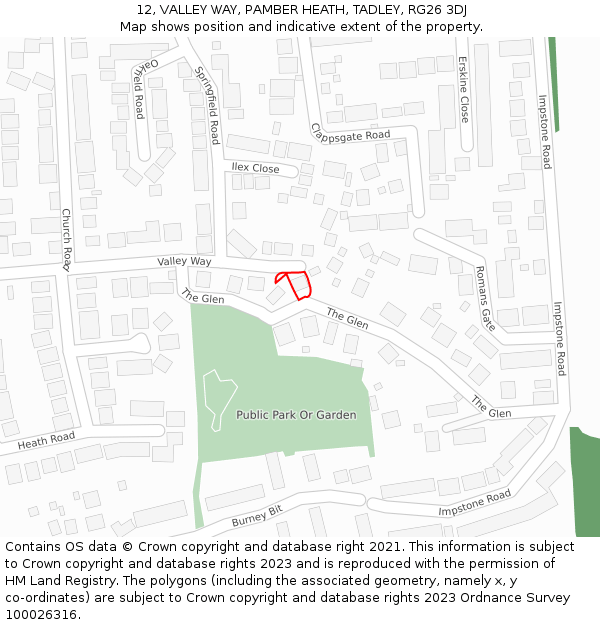 12, VALLEY WAY, PAMBER HEATH, TADLEY, RG26 3DJ: Location map and indicative extent of plot