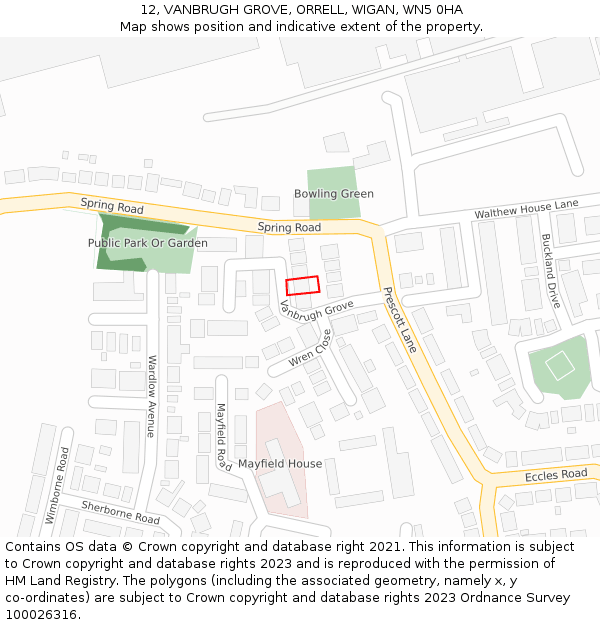 12, VANBRUGH GROVE, ORRELL, WIGAN, WN5 0HA: Location map and indicative extent of plot