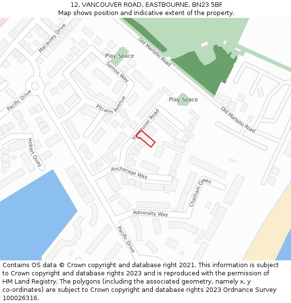 12, VANCOUVER ROAD, EASTBOURNE, BN23 5BF: Location map and indicative extent of plot