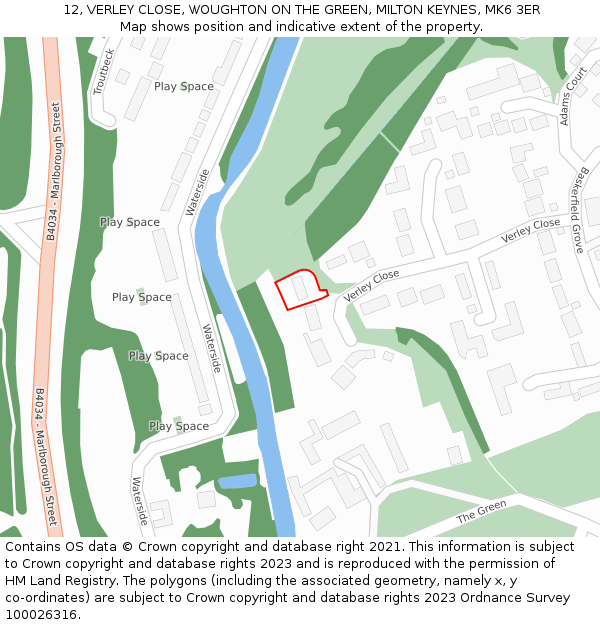 12, VERLEY CLOSE, WOUGHTON ON THE GREEN, MILTON KEYNES, MK6 3ER: Location map and indicative extent of plot