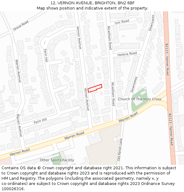 12, VERNON AVENUE, BRIGHTON, BN2 6BF: Location map and indicative extent of plot