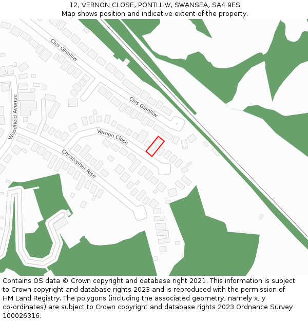 12, VERNON CLOSE, PONTLLIW, SWANSEA, SA4 9ES: Location map and indicative extent of plot