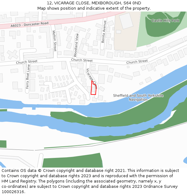 12, VICARAGE CLOSE, MEXBOROUGH, S64 0ND: Location map and indicative extent of plot
