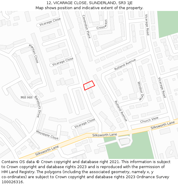 12, VICARAGE CLOSE, SUNDERLAND, SR3 1JE: Location map and indicative extent of plot