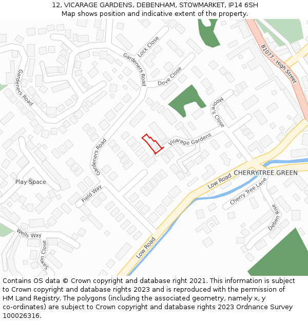 12, VICARAGE GARDENS, DEBENHAM, STOWMARKET, IP14 6SH: Location map and indicative extent of plot