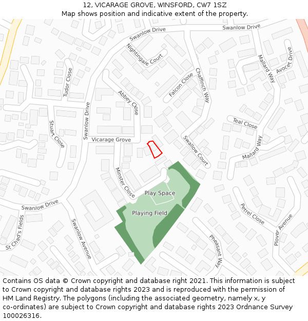 12, VICARAGE GROVE, WINSFORD, CW7 1SZ: Location map and indicative extent of plot