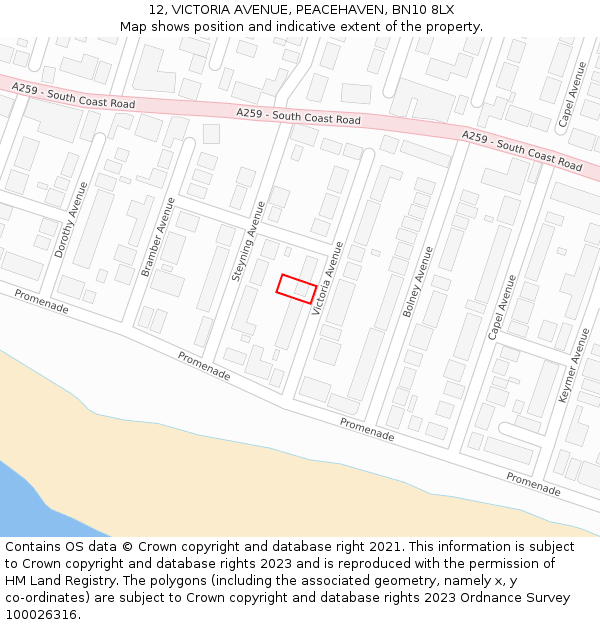 12, VICTORIA AVENUE, PEACEHAVEN, BN10 8LX: Location map and indicative extent of plot