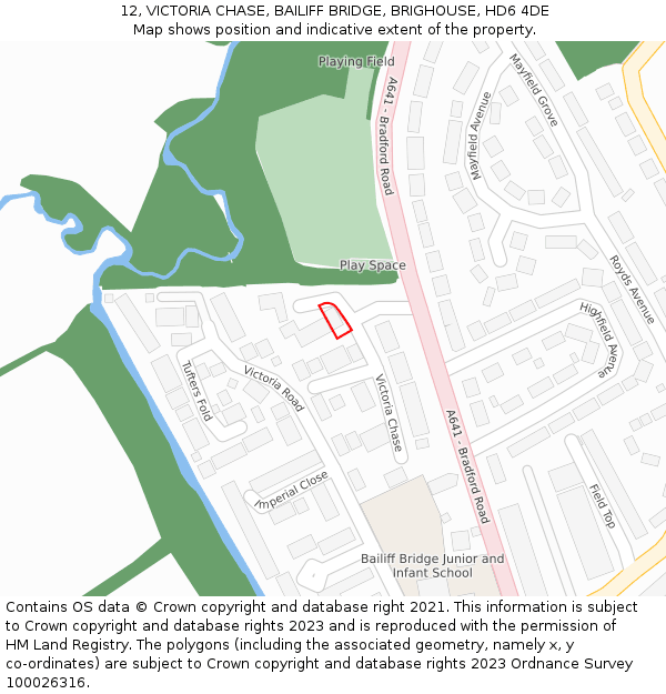 12, VICTORIA CHASE, BAILIFF BRIDGE, BRIGHOUSE, HD6 4DE: Location map and indicative extent of plot